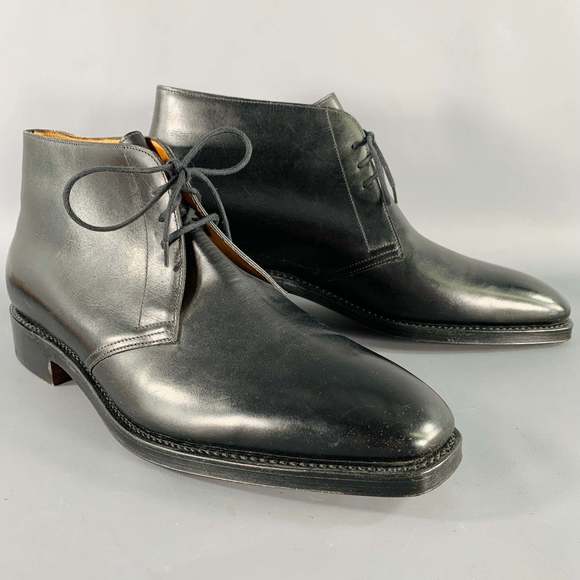 JOHN LOBB Giono Black Leather Lace-Up Ankle Boots - Picture 1 of 9